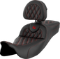 SADDLEMEN Roadsofa™ Extended Reach Seat - Lattice Stitch - Red Stitch - with Backrest - FL '08-'24 808-07B-184B4