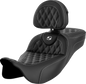 SADDLEMEN Roadsofa™ Extended Reach Seat - Lattice Stitch - White Stitch - with Backrest - FL '08-'24 808-07B-184B6