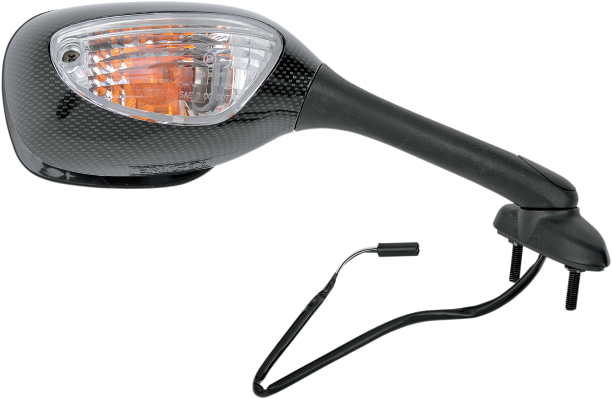 EMGO Mirror - Side View - Lighted - Black/Carbon Fiber - Rectangle - Right - Suzuki 20-69793