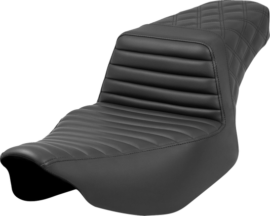 SADDLEMEN Step-Up Seat - Front Tuck-n'-Roll/Rear Lattice Stitch - Black - FL '23-'24 823-07-176