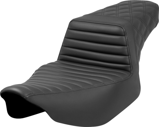 SADDLEMEN Step-Up Seat - Front Tuck-n-Roll/Rear Lattice - Black - Extended Reach - FL '23-'24 823-07E-176