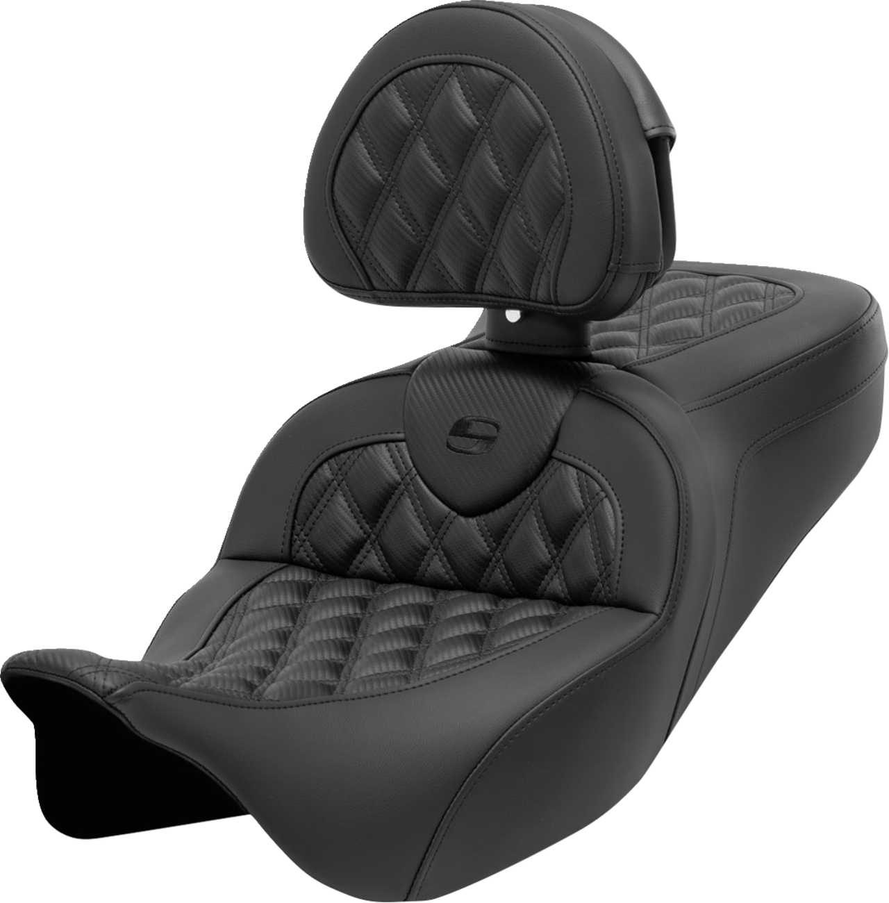 SADDLEMEN Roadsofa™ Seat - with Backrest - Lattice Stitch - Carbon Fiber - FL '08-'23 808-07B-206B0