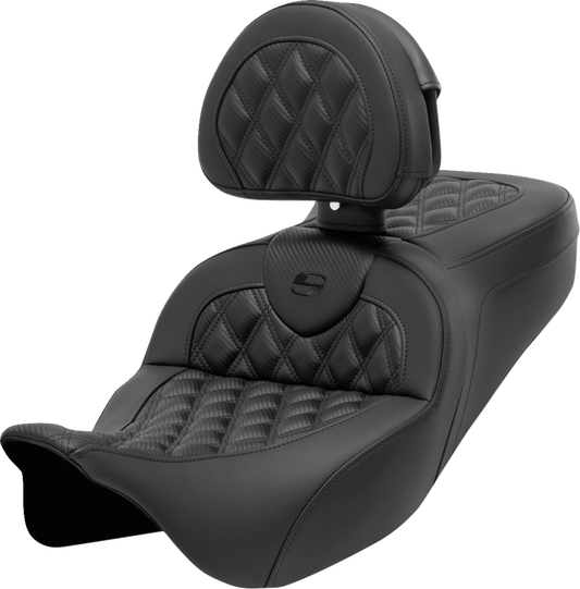 SADDLEMEN Roadsofa™ Seat - with Backrest - Lattice Stitch - Carbon Fiber - FL '08-'23 808-07B-206B0