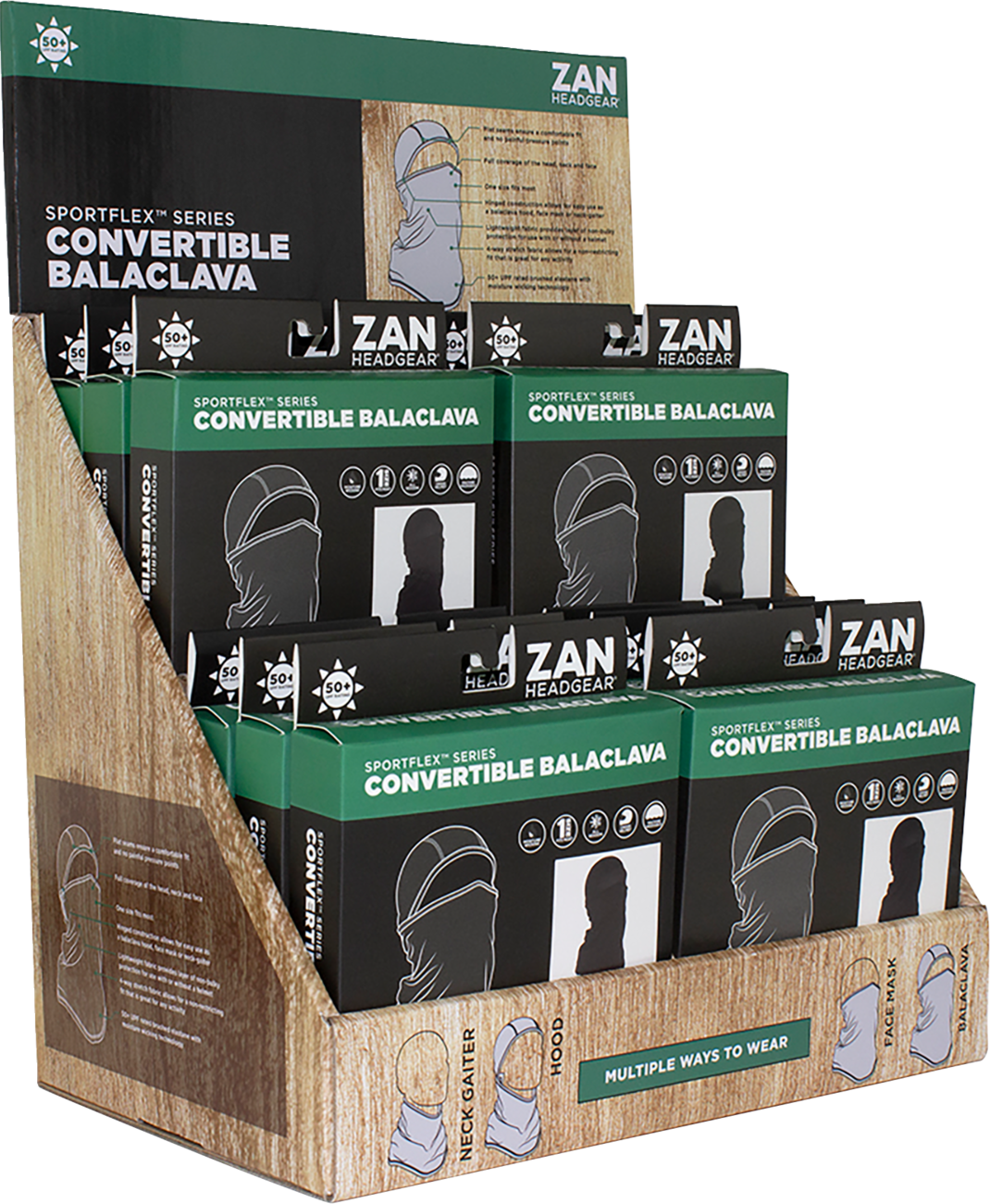 ZAN Headgear SportFlex Balaclava Display Pack - 12 Pack, Model DISPF-ZCBSFBK