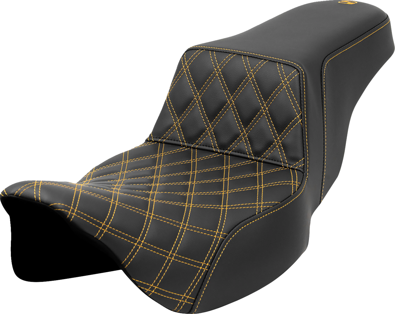 SADDLEMEN Step-Up Seat - Front Lattice Stitch - Gold Stitch - Extended Reach - FLH/FLT '08-'23 808-07E-17207