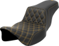 SADDLEMEN Step-Up Seat - Front Lattice Stitch - Gold Stitch - Extended Reach - FLH/FLT '08-'23 808-07E-17207