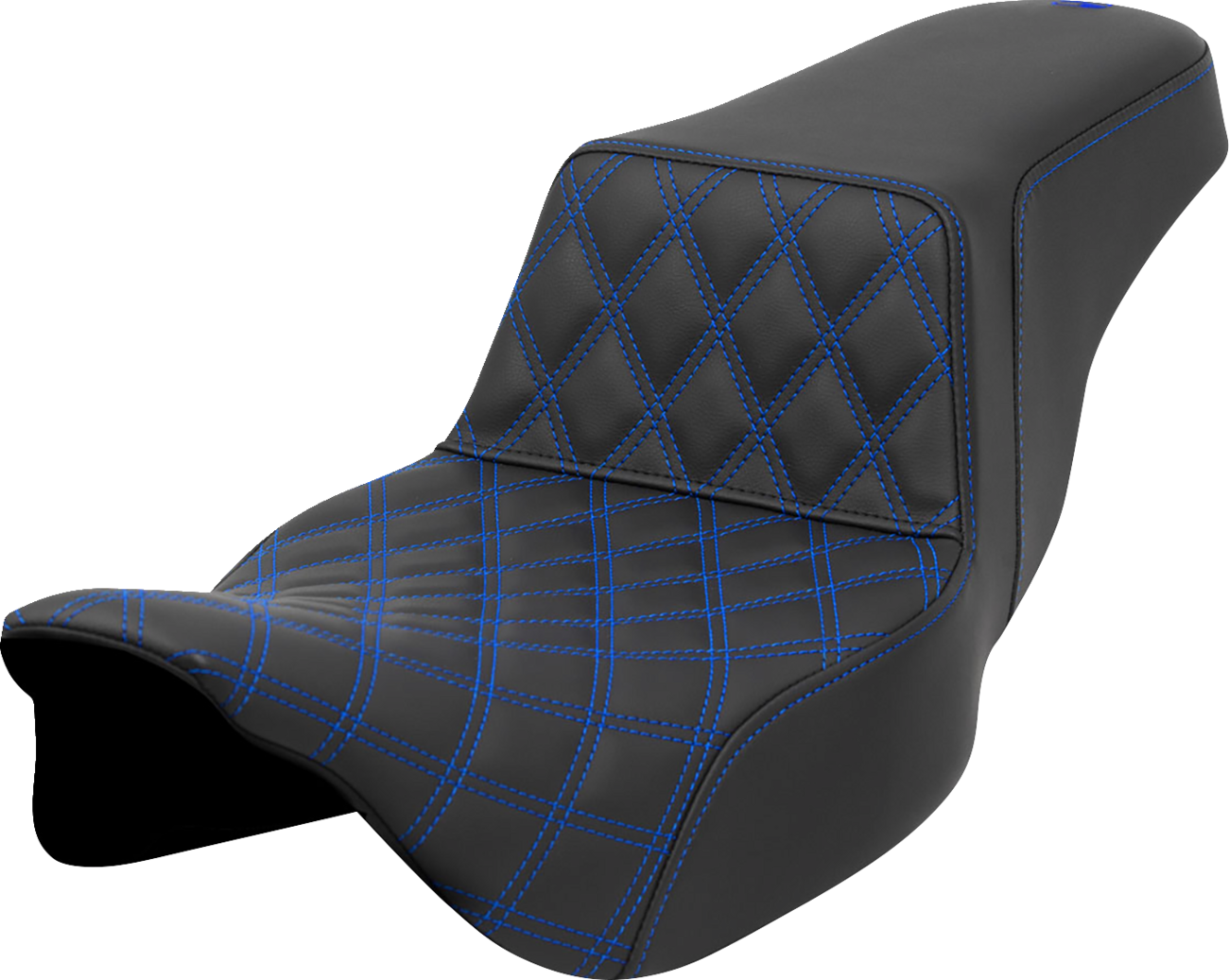SADDLEMEN Step-Up Seat - Front Lattice Stitch - Blue Stitch - Extended Reach - FLH/FLT '08-'23 808-07E-17201