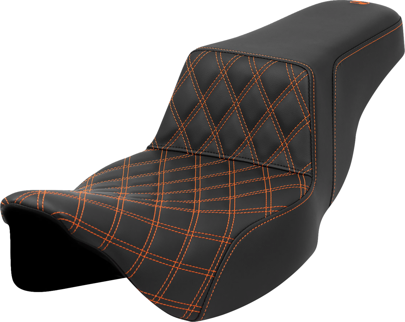 SADDLEMEN Step-Up Seat - Front Lattice Stitch - Orange Stitch - Extended Reach - FLH/FLT '08-'23 808-07E-17203