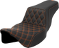 SADDLEMEN Step-Up Seat - Front Lattice Stitch - Orange Stitch - Extended Reach - FLH/FLT '08-'23 808-07E-17203