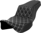 SADDLEMEN Step-Up Seat - Front Lattice Stitch - White Stitch - Extended Reach - FLH/FLT '08-'23 808-07E-17206