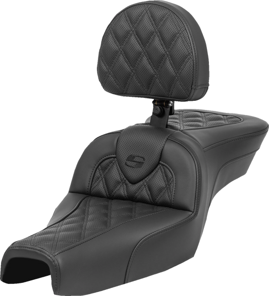 SADDLEMEN Roadsofa™ Seat - with Backrest - Lattice Stitch - XL '04-'22 807-03-182BR