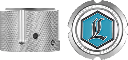 FIGURATI DESIGNS Axle Nut Cover - Front Stainless Steel with Legends Suspension Logo - Model FD02-FAC-SS