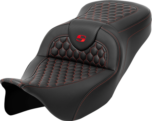 SADDLEMEN RoadSofa™ Seat - Honeycomb - Red Stitch - without Backrest - FLH/FLT '08-'23 808-07B-18904