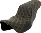 SADDLEMEN Step-Up Seat - Lattice Stitch - Gold Stitch - Extended Reach - FLH/FLT '08-'23 808-07E-17507