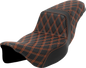 SADDLEMEN Step-Up Seat - Lattice Stitch - Orange Stitch - Extended Reach - FLH/FLT '08-'23 808-07E-17503