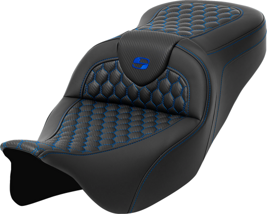 SADDLEMEN RoadSofa™ Seat - Honeycomb - Blue Stitch - without Backrest - FLH/FLT '08-'23 808-07B-18901