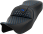 SADDLEMEN RoadSofa™ Seat - Honeycomb - Blue Stitch - without Backrest - FLH/FLT '08-'23 808-07B-18901