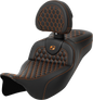 SADDLEMEN RoadSofa™ Seat - Honeycomb - Orange Stitch - with Backrest - Extended Reach - FLH/FLT '08-'24 808-07B-190B3
