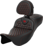 SADDLEMEN RoadSofa™ Seat - Honeycomb - Red Stitch - with Backrest - Extended Reach - FLH/FLT '08-'24 808-07B-190B4