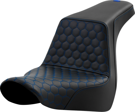 SADDLEMEN Step-Up Seat - Honeycomb - Blue Stitching - FL/FX '18-'24 818-29-17701