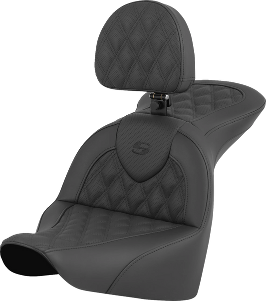 SADDLEMEN RoadSofa™ Seat - Lattice Stitch - with Driver Backrest - FLFB/FXBR '18-'24 818-27-182BR