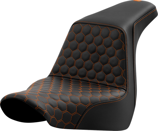 SADDLEMEN Step-Up Seat - Honeycomb - Orange Stitching - FL/FX '18-'24 818-29-17703