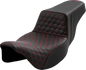 SADDLEMEN Step-Up Seat - Honeycomb - Extended Reach - Red Stitching - FL '08-'23 808-07B-17804