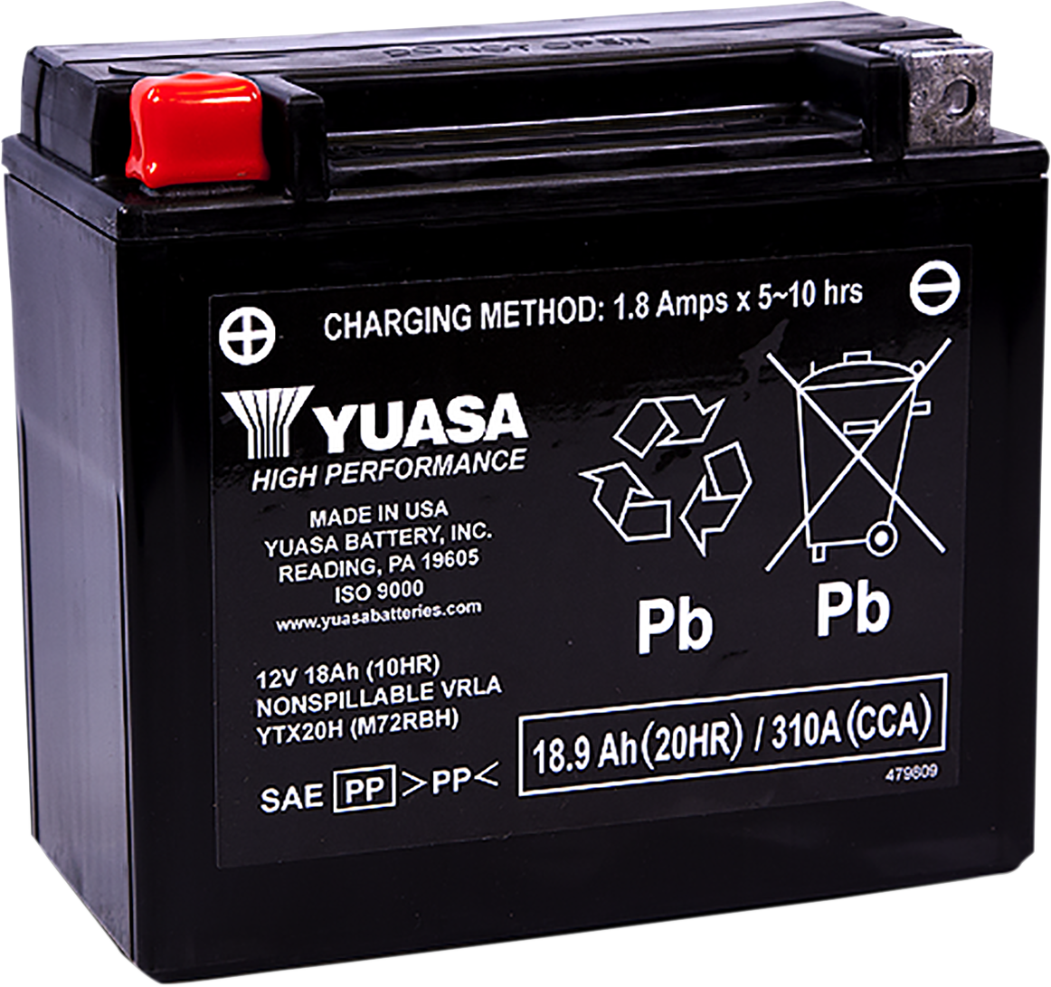 YUASA AGM Battery YTX20H YUAM72RBH - Sealed Absorbed Glass Mat Technology