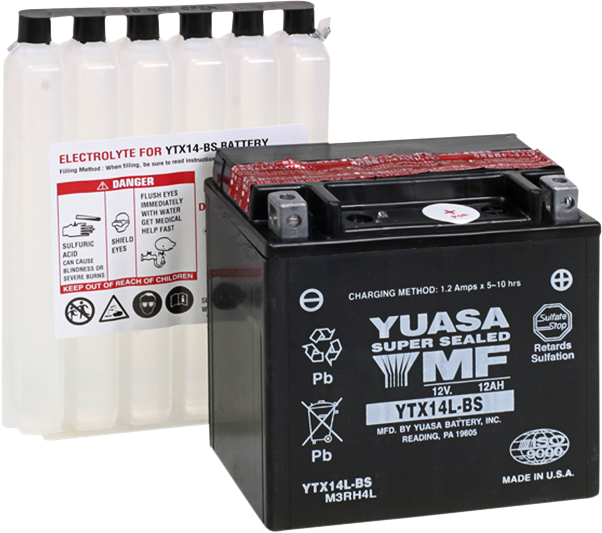 YUASA AGM Battery YTX14L-BS (Part No. YUAM3RH4L) – Sealed Absorbed Glass Mat Design for Reliable Power