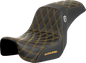 SADDLEMEN Pro Series SDC Performance Seat - Carbon Fiber/Lumbar Gripper - Gold Stitch - Dyna '06-'17 SC80604GOL