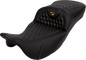 SADDLEMEN RoadSofa™ Seat - Honeycomb - Gold Stitch - Extended Reach - without Backrest - FLH/FLT '08-'24 808-07B-19007