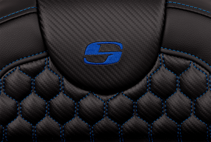 SADDLEMEN RoadSofa™ Seat - Honeycomb - Blue Stitch - Extended Reach - without Backrest - FLH/FLT '08-'24 808-07B-19001
