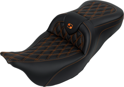 SADDLEMEN Roadsofa™ Seat - with Backrest - Orange Stitch - FL '08-'23 808-07B-182B3