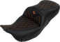 SADDLEMEN Roadsofa™ Seat - with Backrest - Orange Stitch - FL '08-'23 808-07B-182B3