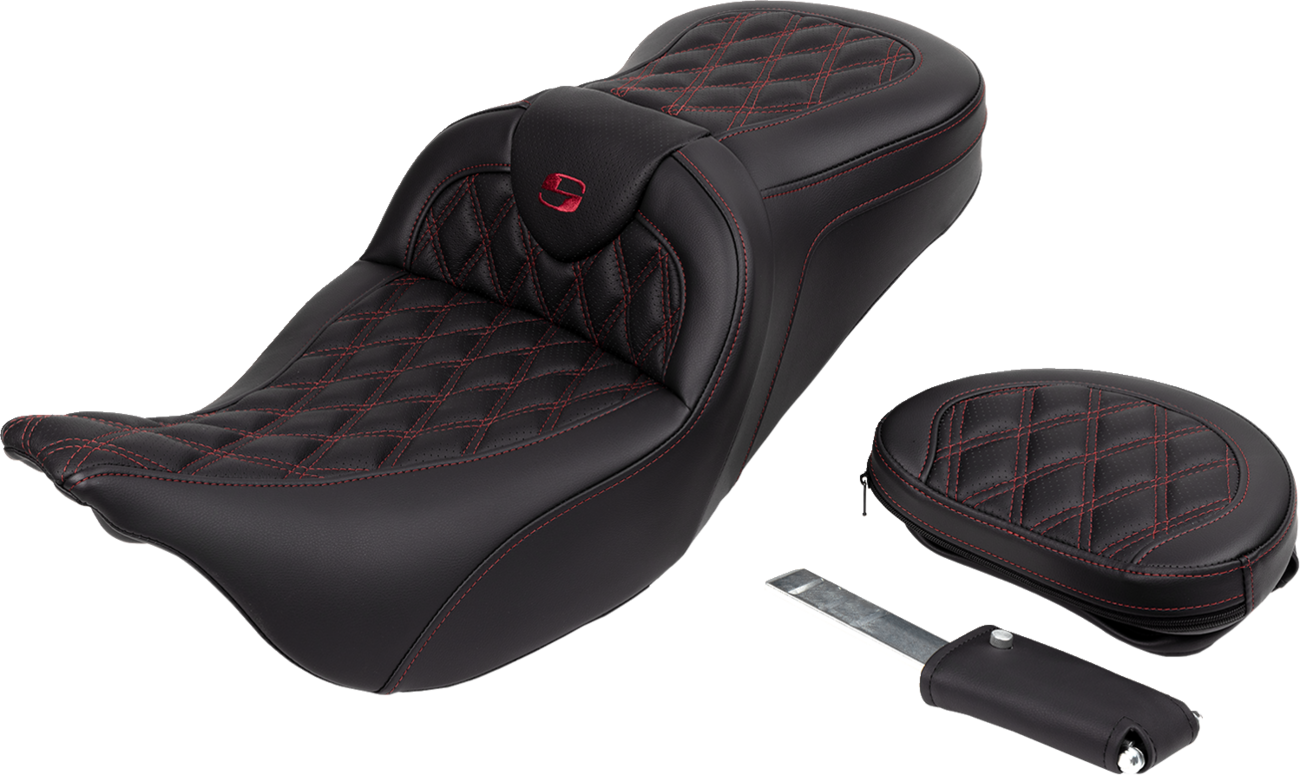 SADDLEMEN Roadsofa™ Seat - with Backrest - Wine Berry Stitch - FL '08-'23 808-07B-182B8