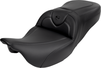 SADDLEMEN Roadsofa™ Seat - with Backrest - Carbon Fiber - Black Stitch - FL '08-'19 808-07B-185B0