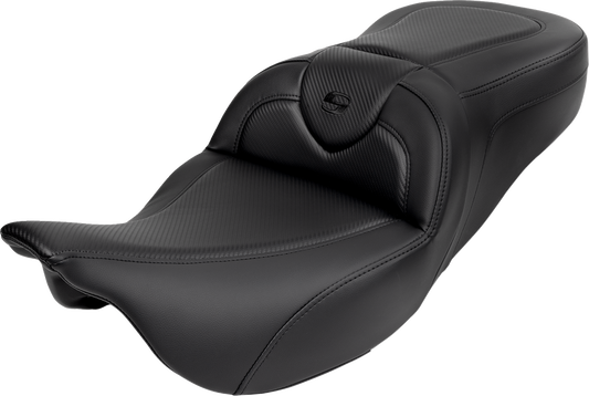 SADDLEMEN Roadsofa™ Seat - with Backrest - Carbon Fiber - Black Stitch - FL '08-'19 808-07B-185B0