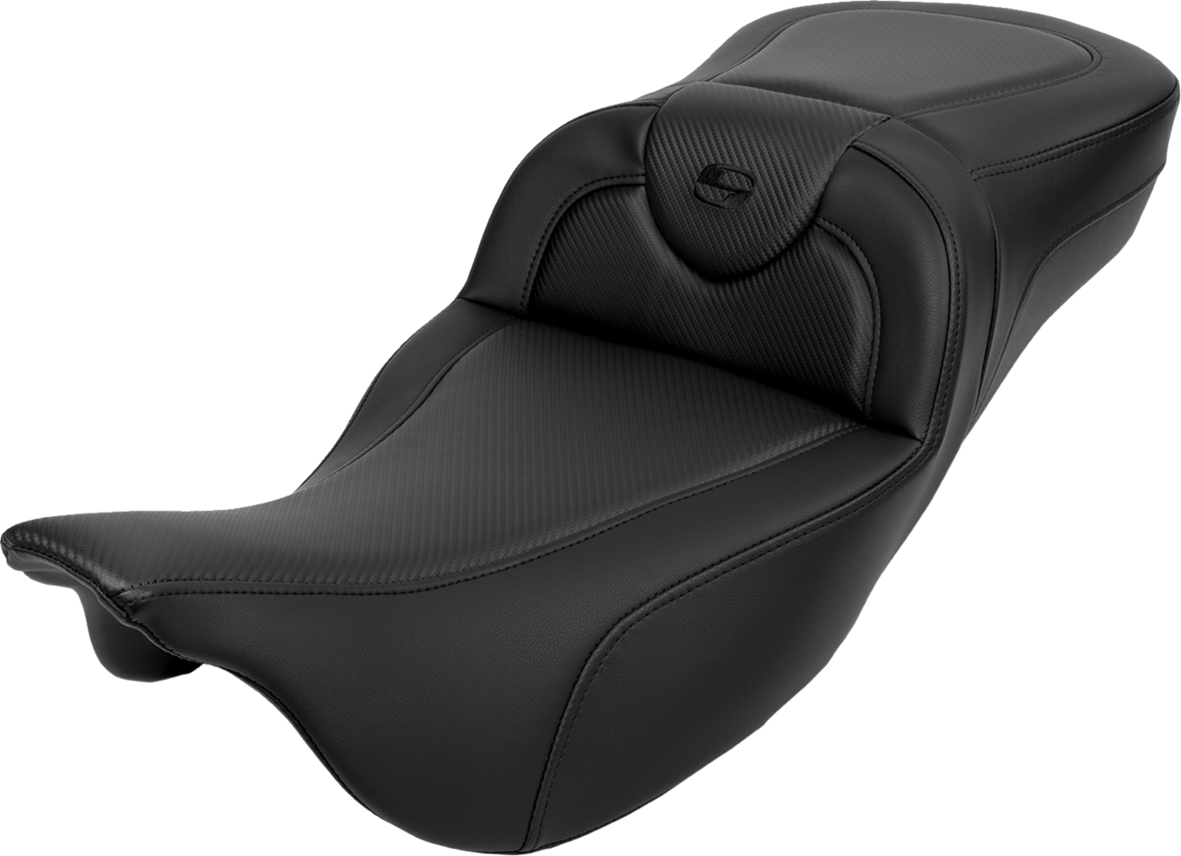 SADDLEMEN Roadsofa™ Extended Reach Seat - Carbon Fiber - Black Stitch - Backrest - FL '08-'24 808-07B-186B0