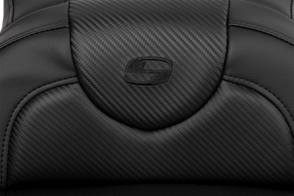 SADDLEMEN Roadsofa™ Extended Reach Seat - Carbon Fiber - Black Stitch - Backrest - FL '08-'24 808-07B-186B0