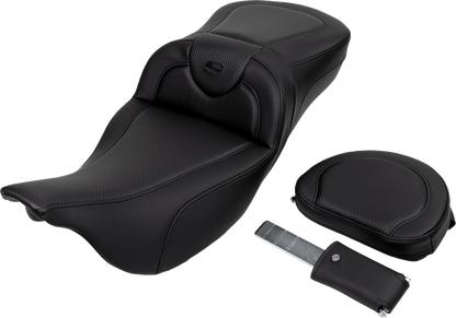 SADDLEMEN Roadsofa™ Extended Reach Seat - Carbon Fiber - Black Stitch - Backrest - FL '08-'24 808-07B-186B0