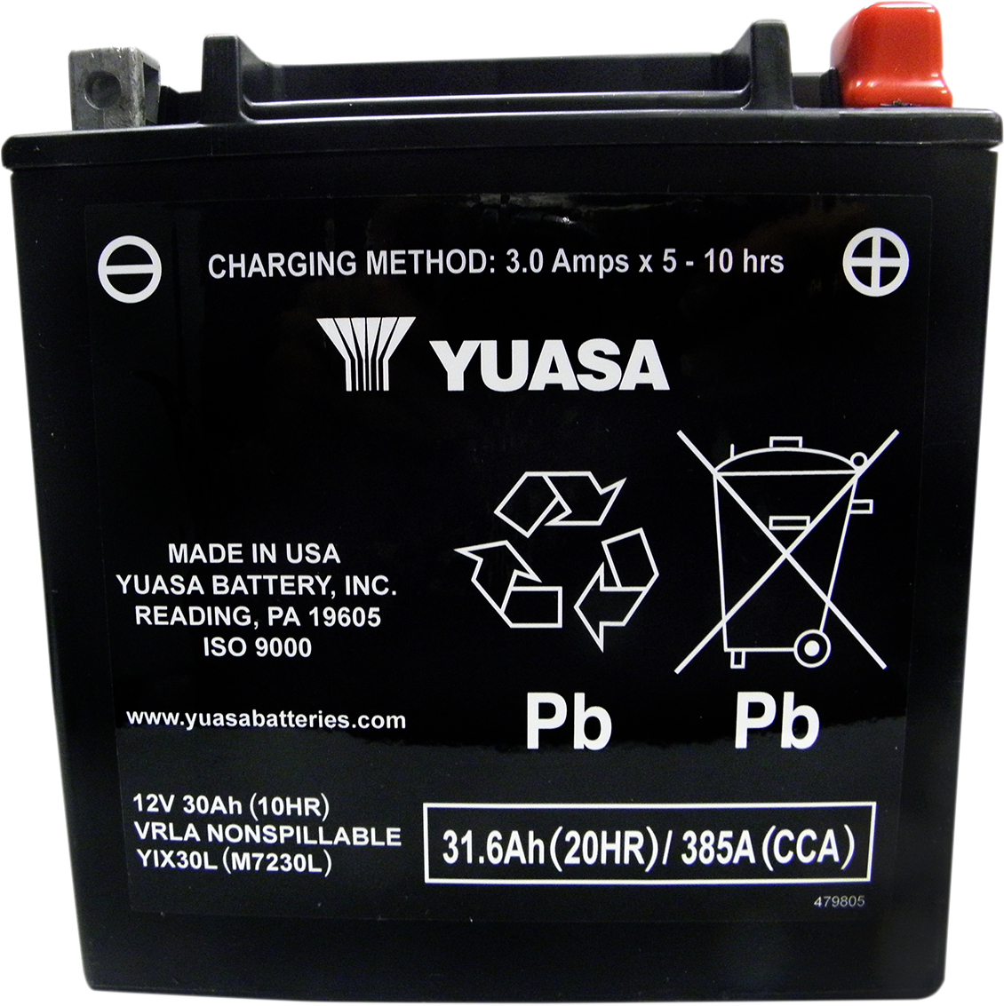YUASA AGM Battery YIX30L-BS-PW (Part Number: YUAM6230XPW)