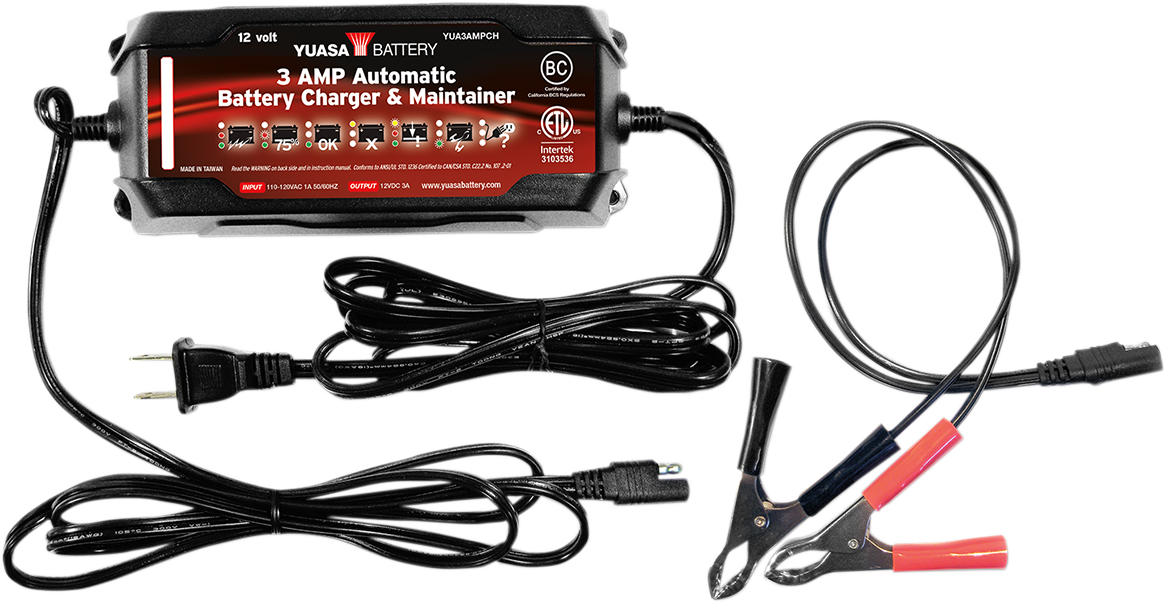 Yuasa YUA3AMPCH 3 Amp 12V Battery Charger for Automotive and Marine Batteries