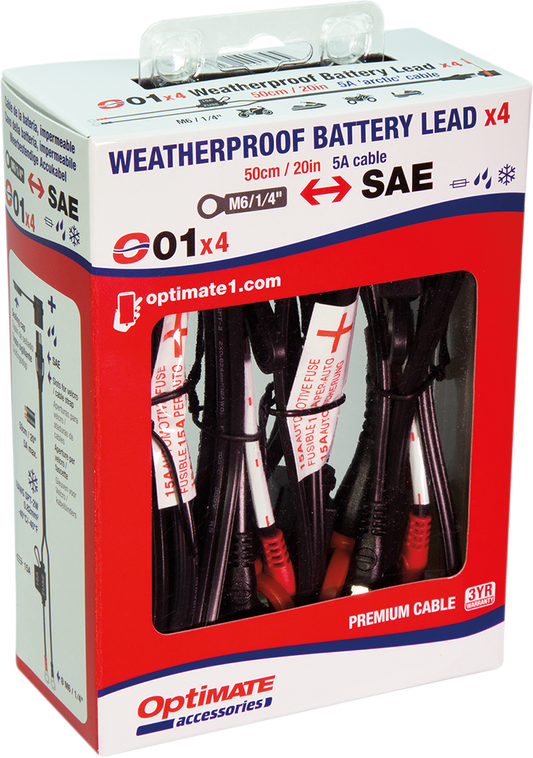 TECMATE Battery Lead with Ring Terminal - 12V - Fused - 4 Pack O-01X4