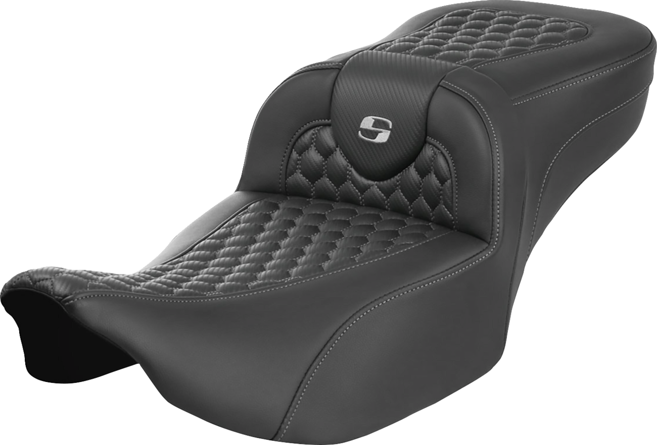 SADDLEMEN Roadsofa™ Extended Reach Seat - without Backrest - Honeycomb - Silver Stitch - FLTR/FLHX '23-'24 823-07-19005