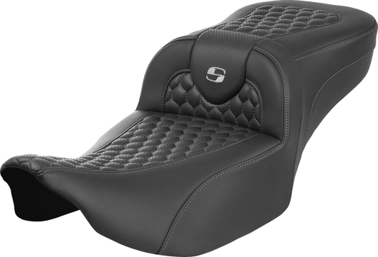 SADDLEMEN Roadsofa™ Extended Reach Seat - without Backrest - Honeycomb - Silver Stitch - FLTR/FLHX '23-'24 823-07-19005