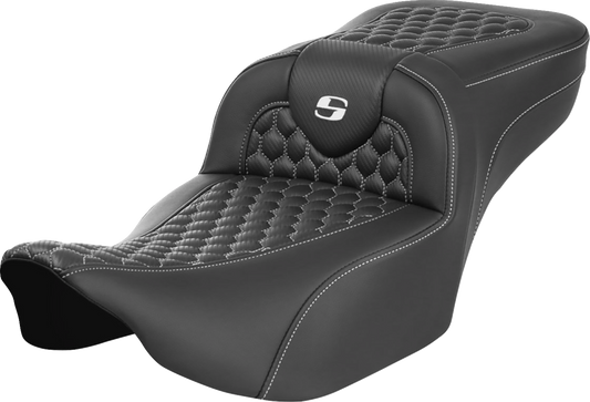 SADDLEMEN Roadsofa™ Extended Reach Seat - without Backrest - Honeycomb - White Stitch - FLTR/FLHX '23-'24 823-07-19006