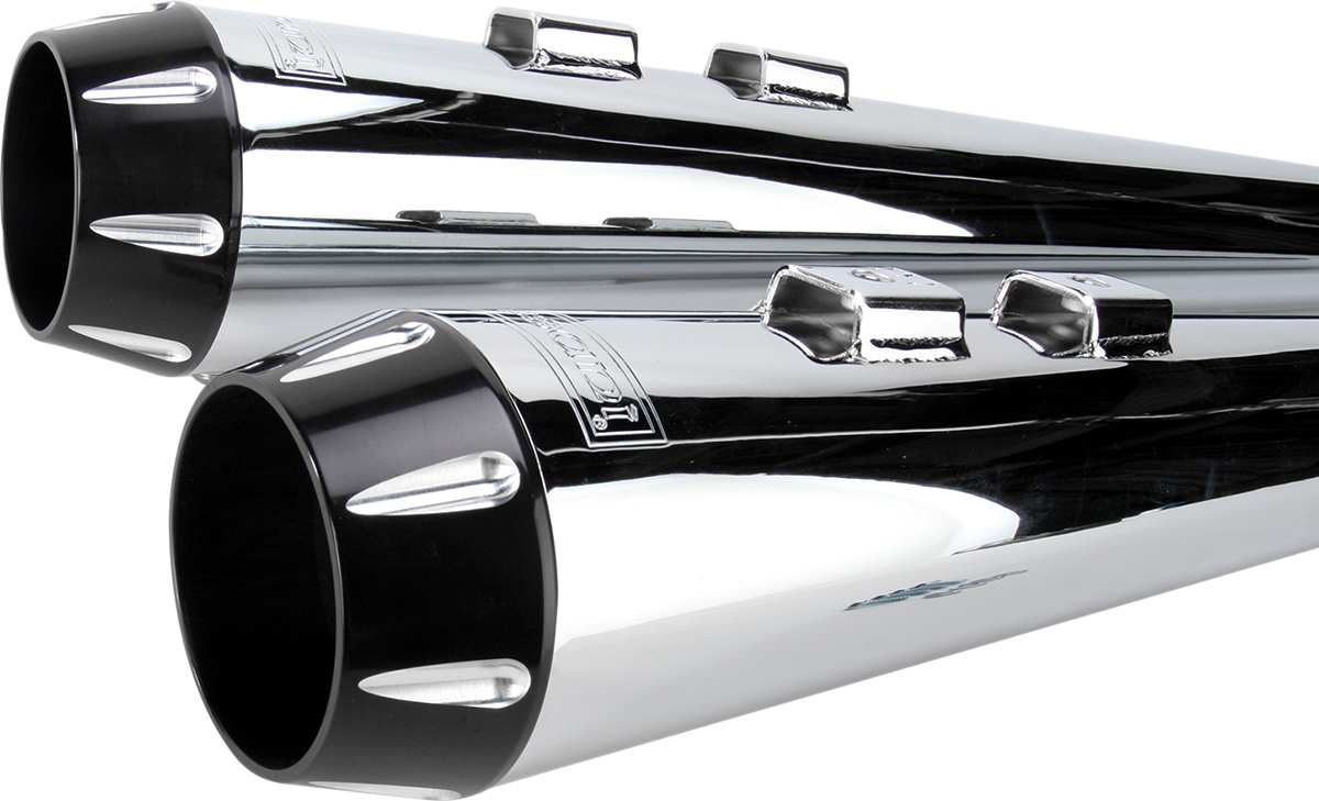 BASSANI XHAUST Megaphone Slip-On Mufflers - Chrome/Black - Fluted - Performance Baffle FLH-517RL