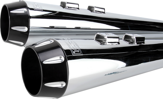 BASSANI XHAUST Megaphone Slip-On Mufflers - Chrome/Black - Fluted - Performance Baffle FLH-517RL