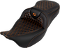 SADDLEMEN RoadSofa™ Seat - Honeycomb - Orange Stitch - without Backrest - FLH/FLT '08-'23 808-07B-18903