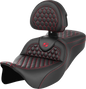 SADDLEMEN RoadSofa™ Seat - Honeycomb - Red Stitch - with Backrest - FLH/FLT '08-'23 808-07B-189B4